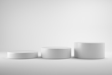 Modern Platform stand podium display on white room background. 
for empty product shelf or exhibition stage backdrop. 3D rendering.