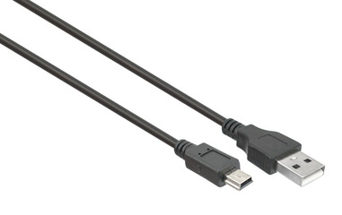 Connector mini-USB, USB with cable, isolated on white background