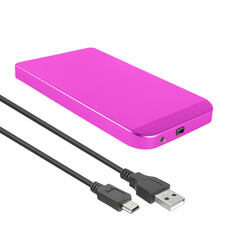 external hard drive, pocket, with connection cable on a white background in isolation