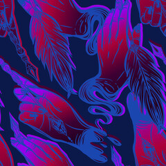 Vector illustration. Fountain pen hand, write in ink. Stickers,  dark  background, seamless pattern, handmade