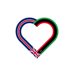 unity concept. heart ribbon icon of union jack and libya flags. vector illustration isolated on black background