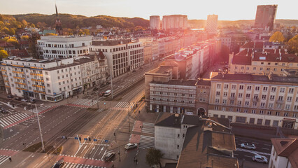 Aerial view of the Wrzeszcz district in Gdańsk at sunset. Spectacular view. © Kamil