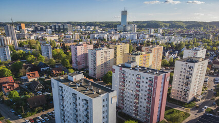 Blocks of flats in the Przymorze housing estate in Gdańsk. A warm spring day.