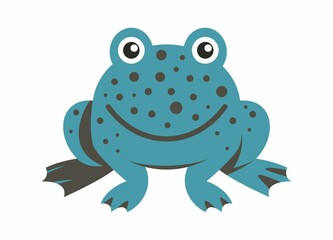 Green spotted smiling frog. Toad stylization in geometric shapes for use as a logo. Cartoon illustration in flat graphic style.