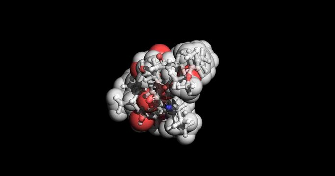 Sirolimus/ Rapamycin, immunosuppressant and anticancer drug, 3D molecule, spinning 4K