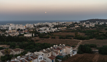 View from the top of the panorama of the evening city of Protaras, Cyprus
