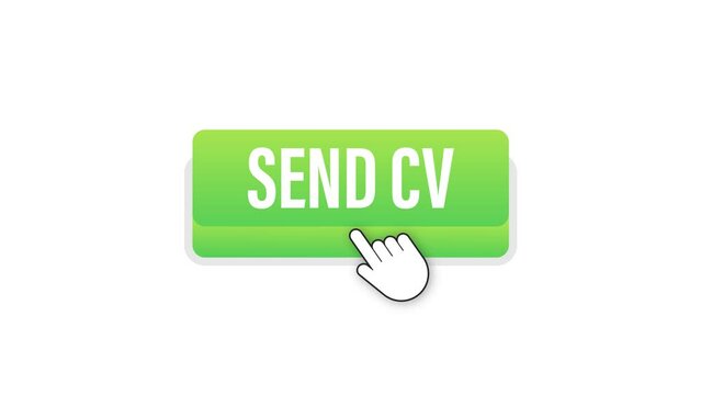 Send cv button in 3d style on blue background. Flat button on white background 4k