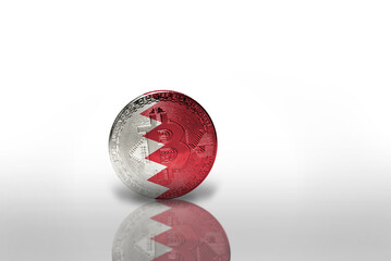 bitcoin with the national flag of bahrain on the white background. bitcoin mining concept.