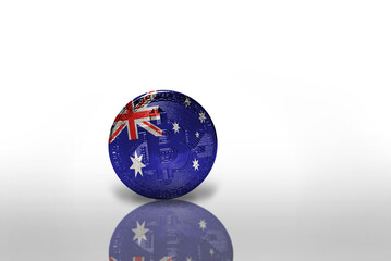 bitcoin with the national flag of australia on the white background. bitcoin mining concept.