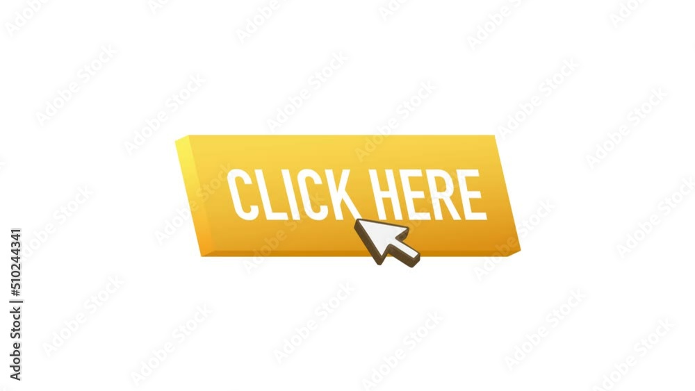 Poster yellow click here on white background. digital download. click here motion graphics web button 4k