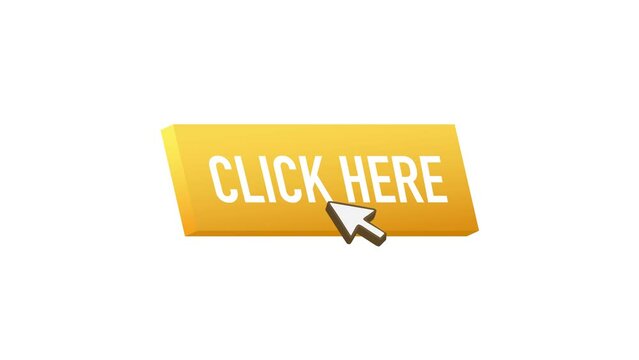 Yellow click here on white background. Digital download. Click here Motion graphics web button 4k