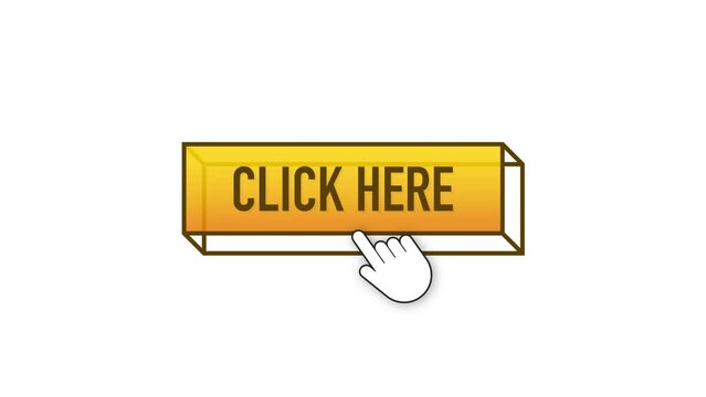 Yellow click here on white background. Digital download. Click here Motion graphics web button 4k