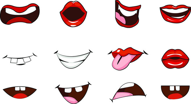 Mouth. Set of mouths with different lips and emotions for characters