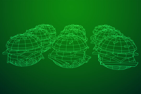 Hamburger or cheeseburger wireframe low poly mesh