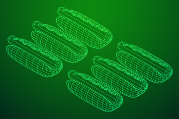 Hotdog fast food. Wireframe low poly mesh