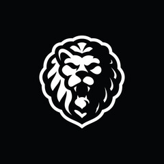 Roaring lion head silhouette logo design. Lion head vector illustration on dark background