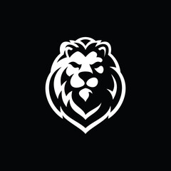 Lion head silhouette logo design. Lion head vector illustration on dark background