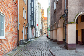 Facades of history buildings on Old Town Gdansk