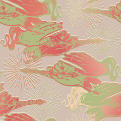 Fototapeta premium Vector illustration. Fountain pen hand, write in ink, white anemones flowers, handmade. grey pink background, seamless pattern