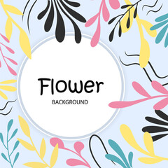 Fototapeta na wymiar Floral summer square template with circle for text. Suitable for social media posts, cards, invitations, banner design.