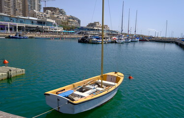Fototapeta premium Marina. Yachts and boats at the parking lot by the sea