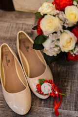 the bride's bouquet. Wedding shoes