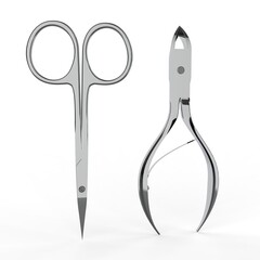 3D Rendering - Iron Shiny Manicure Salon Scissors Tools Illustration