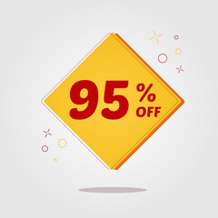 Square sticker with 95 percent discount. Sale Tag Yellow Red Isolated Vector Illustration. Offer price tag, price discount symbol. Sale sticker