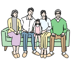 ソファに座っている家族のイラスト