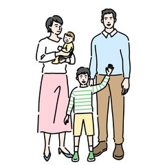 笑顔で立っている核家族のイラスト