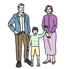 笑顔で立っている孫と祖父母のイラスト