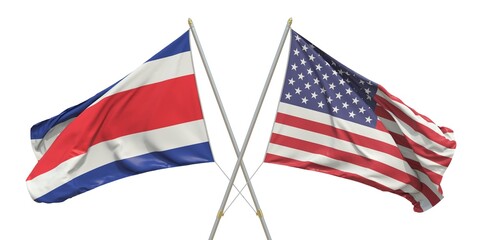 Flags of the USA and Costa Rica on white background. 3D rendering