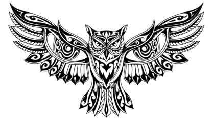 Tribal style owl tattoo