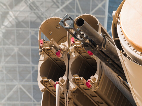 Abu Dhabi, UAE - Feb.23. 2011: The radar dish of Pantsir-S1 (SA-22 Greyhound) Anti-Aircraft Missile and Gun Systems in IDEX 2011 Military Exibition