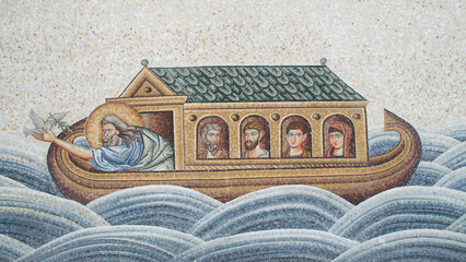 Christian mosaics outside in Saint  Mary of Techirghiol Monastery on lake Techirghiol