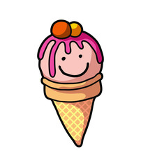 smiling ice cream cone with colourful topping 