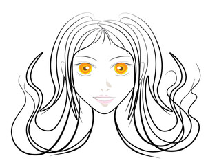 A gentle girlish face personifies youth and beauty. Illustration for the design of cosmetics, face and skin care in general, as well as hair care.