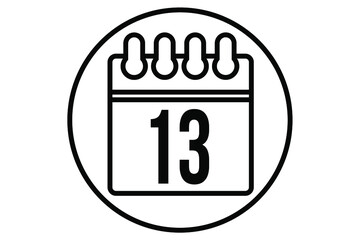 Day 13. Simple calendar vector for day 13. Calendar page with circle on white background.