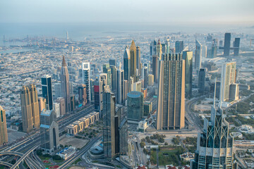 Fototapeta na wymiar View of Dubai business or financial center district from above