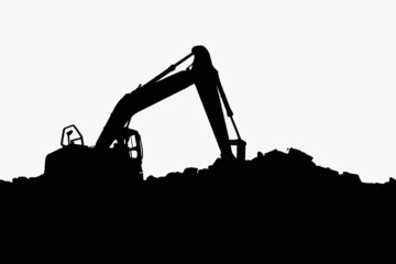 Excavators silhouette are digging the soil in the construction site  on the  white background