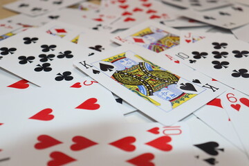 Mixed playing cards . Background or Wallpaper.