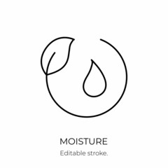 Moisture and nutrition icon for revitalizing and hydrating face beauty product. Editable stroke. Vector stock illustration isolated on white background for packaging design.