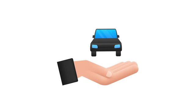 Hand holding car, great design for any purposes. Cartoon Motion graphics 4k