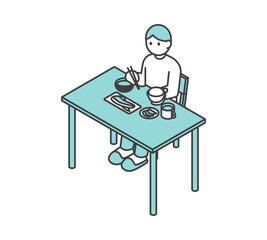 食事する男性のアイソメイラスト素材