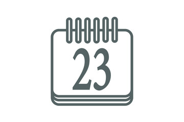 Day 23 calendar icon. Calendar page marking day of month.