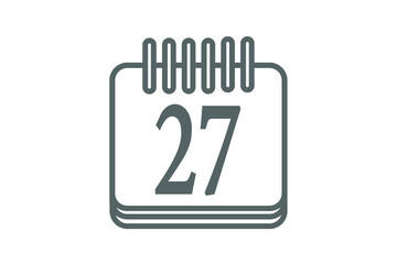 Day 27 calendar icon. Calendar page marking day of month.