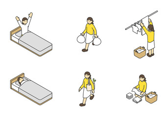 アイソメの家事や生活のイメージイラスト素材