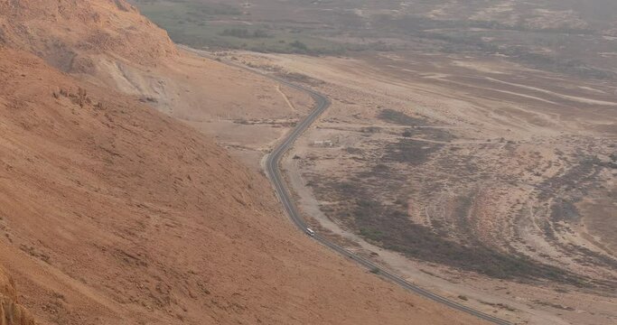 Winding Road on a mountainside in the desert, Dead Sea' Israel.