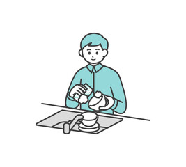 Fototapeta na wymiar 食器を洗う男性のイラスト素材