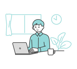 在宅で仕事をする男性のイラスト素材